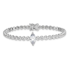 Sterling Silver Rhodium-plated Polished Fancy Round and Marquise-cut CZ 7.25 Inch Bracelet QG6856-7.25