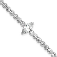 Sterling Silver Rhodium-plated Polished Fancy Round and Marquise-cut CZ 7.25 Inch Bracelet QG6856-7.25