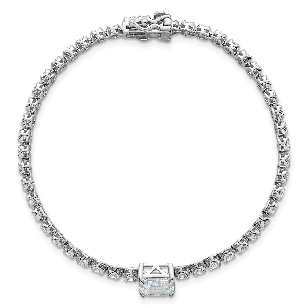 Sterling Silver Rhodium-plated Polished Round and Emerald-cut CZ 7.25 Inch Bracelet QG6857-7.25