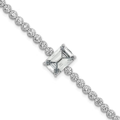 Sterling Silver Rhodium-plated Polished Round and Emerald-cut CZ 7.25 Inch Bracelet QG6857-7.25