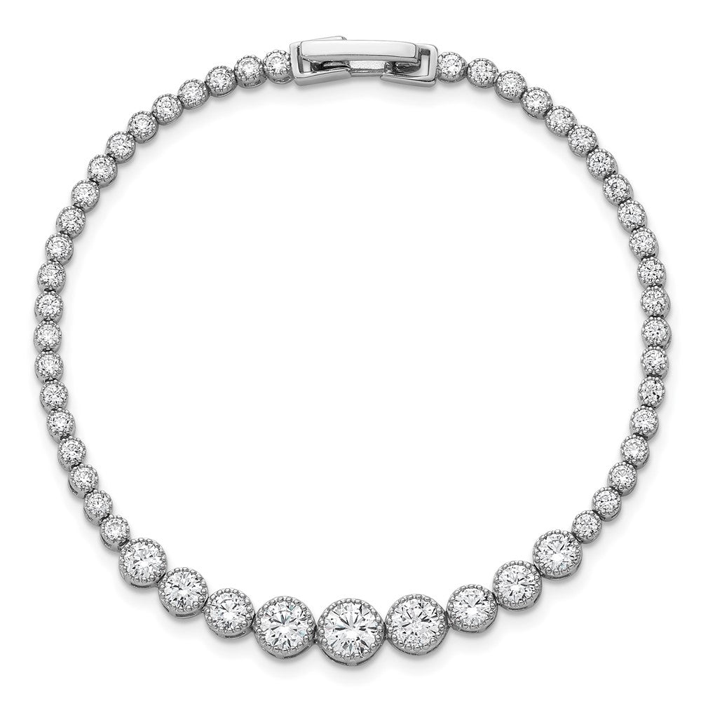 Sterling Silver Rhodium-plated Polished Graduated bezel-set CZ 8 inch Tennis Bracelet QG6858-7