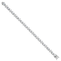 Sterling Silver Rhodium-plated Polished Fancy Princess and Emerald-cut CZ 7.25 Inch Bracelet QG6859-7.25