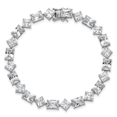 Sterling Silver Rhodium-plated Polished Fancy Princess and Emerald-cut CZ 7.25 Inch Bracelet QG6859-7.25