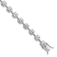 Sterling Silver Rhodium-plated Polished Round CZ in Hexagon Setting 8 Inch Bracelet QG6860-8