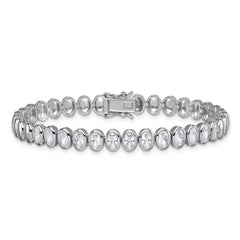 Sterling Silver Rhodium-plated Polished Oval Bezel CZ 7.25 Inch Bracelet QG6861-7.25