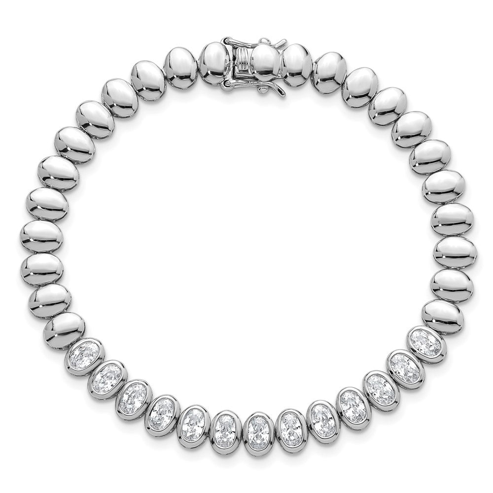 Sterling Silver Rhodium-plated Polished Oval Bezel CZ 7.25 Inch Bracelet QG6861-7.25