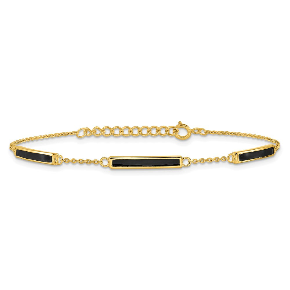 Sterling Silver Gold-plated Polished Black Enameled Bars 7 inch with 0.5 inch extension Bracelet QG6862-7