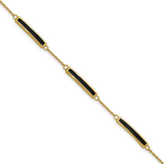 Sterling Silver Gold-plated Polished Black Enameled Bars 7 inch with 0.5 inch extension Bracelet QG6862-7