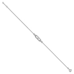 Sterling Silver Rhodium-plated Polished CZ Oval Link 7 inch with 0.5 inch Extender Bracelet QG6863-7