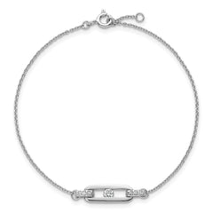 Sterling Silver Rhodium-plated Polished CZ Oval Link 7 inch with 0.5 inch Extender Bracelet QG6863-7