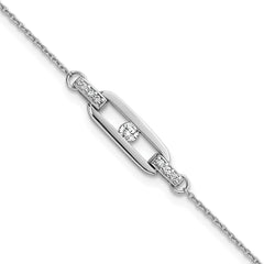 Sterling Silver Rhodium-plated Polished CZ Oval Link 7 inch with 0.5 inch Extender Bracelet QG6863-7