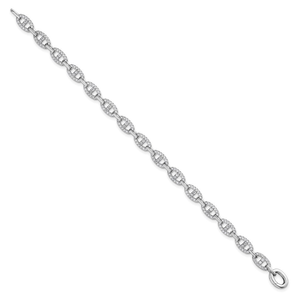 Sterling Silver Rhodium-plated Polished CZ Anchor/Mariner Link 7.25 inch Bracelet QG6865-7.25