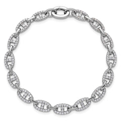 Sterling Silver Rhodium-plated Polished CZ Anchor/Mariner Link 7.25 inch Bracelet QG6865-7.25