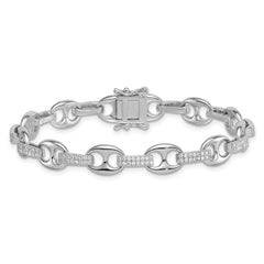 Sterling Silver Rhodium-plated Polished CZ Oval and Mariner Link 7 Inch Bracelet QG6866-7
