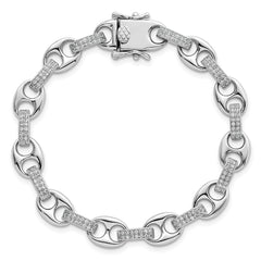Sterling Silver Rhodium-plated Polished CZ Oval and Mariner Link 7 Inch Bracelet QG6866-7