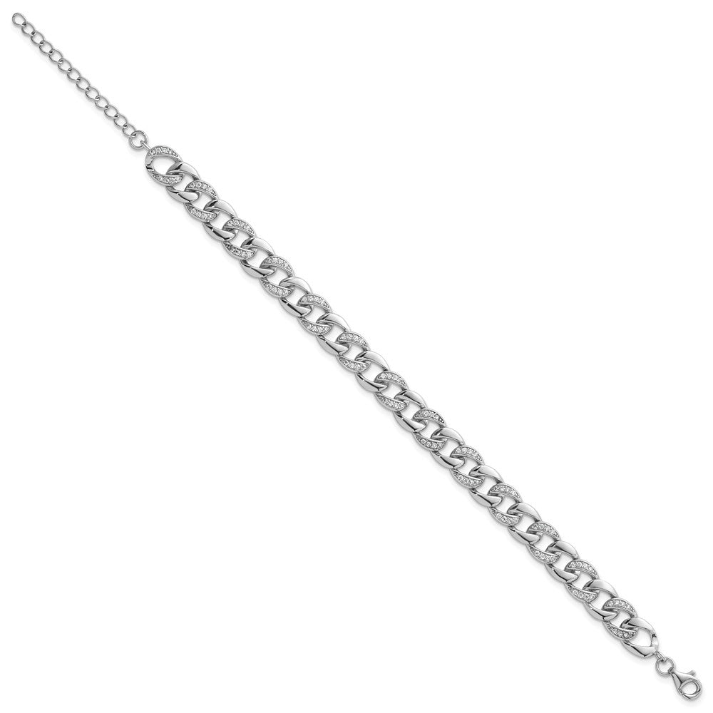 Sterling Silver Rhodium-plated Polished CZ 8.00mm Curb Link 7 Inch with 1.5 Inch Extension Bracelet QG6867-7
