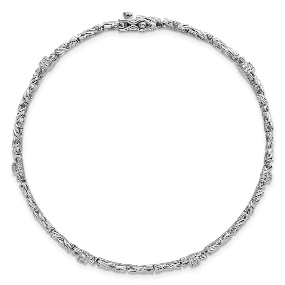 Sterling Silver Rhodium-plated Polished CZ and Byzantine Link 7.75 Inch Bracelet QG6870-7.75