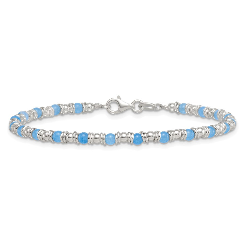 Sterling Silver Polished Blue Agate Beaded 7.5 inch Bracelet QG6871-7.5