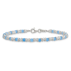 Sterling Silver Polished Blue Agate Beaded 7.5 inch Bracelet QG6871-7.5