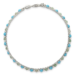 Sterling Silver Polished Green Aventurine and Turquoise Beaded Double Strand 7.5 inch Bracelet QG6872-7.5