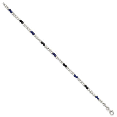Sterling Silver Polished Blue Agate and Spinel Beaded 7.5 inch Bracelet QG6873-7.5