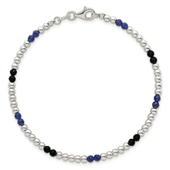 Sterling Silver Polished Blue Agate and Spinel Beaded 7.5 inch Bracelet QG6873-7.5