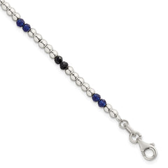Sterling Silver Polished Blue Agate and Spinel Beaded 7.5 inch Bracelet QG6873-7.5
