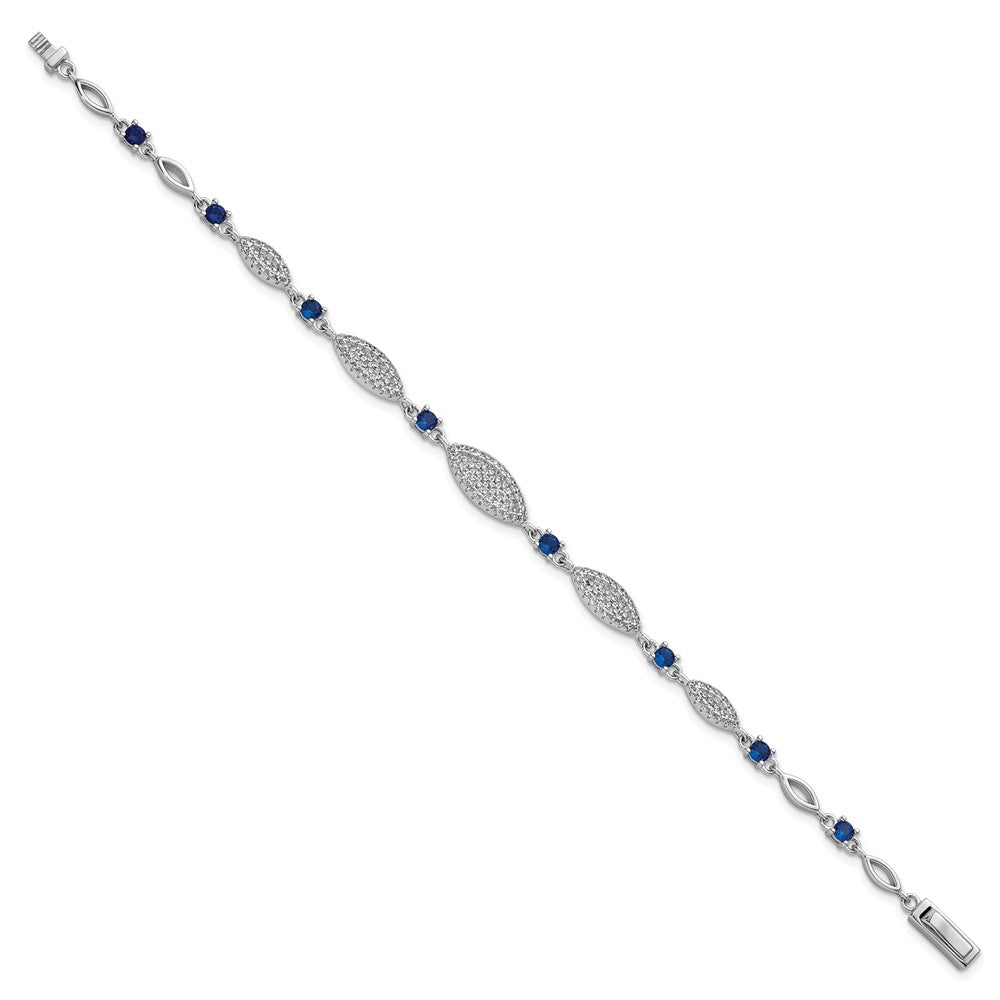 Sterling Silver Rhodium-plated Marquise Blue and White CZ Oval Link 7 inch Bracelet QG6874-7