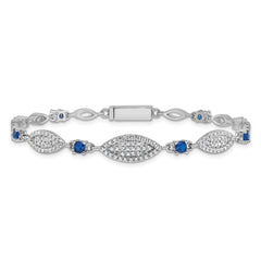 Sterling Silver Rhodium-plated Marquise Blue and White CZ Oval Link 7 inch Bracelet QG6874-7