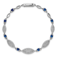 Sterling Silver Rhodium-plated Marquise Blue and White CZ Oval Link 7 inch Bracelet QG6874-7