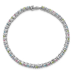Sterling Silver Rhodium-plated Polished Pastel Green, Pink, Blue and Purple CZ 7.25 inch Bracelet QG6875-7.25