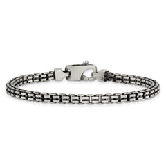 Sterling Silver Antiqued Brushed 4.00mm Fancy Box Link 7.75 inch Bracelet QG6915-7.75