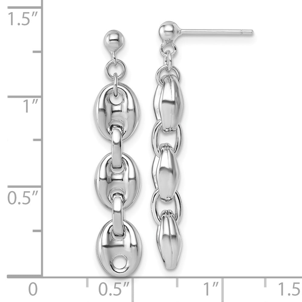 QG6919E Sterling Silver Rhodium-plated Polished Puffed Mariner Chain Dangle Post Earrings