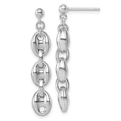 QG6919E Sterling Silver Rhodium-plated Polished Puffed Mariner Chain Dangle Post Earrings