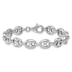 Sterling Silver Rhodium-plated Puffed Anchor/Mariner Link 7.5 inch Bracelet QG6920-7.5