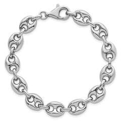 Sterling Silver Rhodium-plated Puffed Anchor/Mariner Link 7.5 inch Bracelet QG6920-7.5