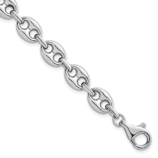 Sterling Silver Rhodium-plated Puffed Anchor/Mariner Link 7.5 inch Bracelet QG6920-7.5