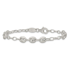 Sterling Silver Puffed Anchor/Mariner Link and Chain 8 inch Bracelet QG6922-8