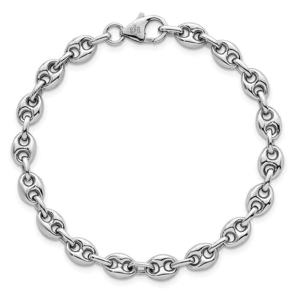 Sterling Silver Rhodium-plated Puffed Anchor/Mariner Link 7.5 inch Bracelet QG6923-7.5