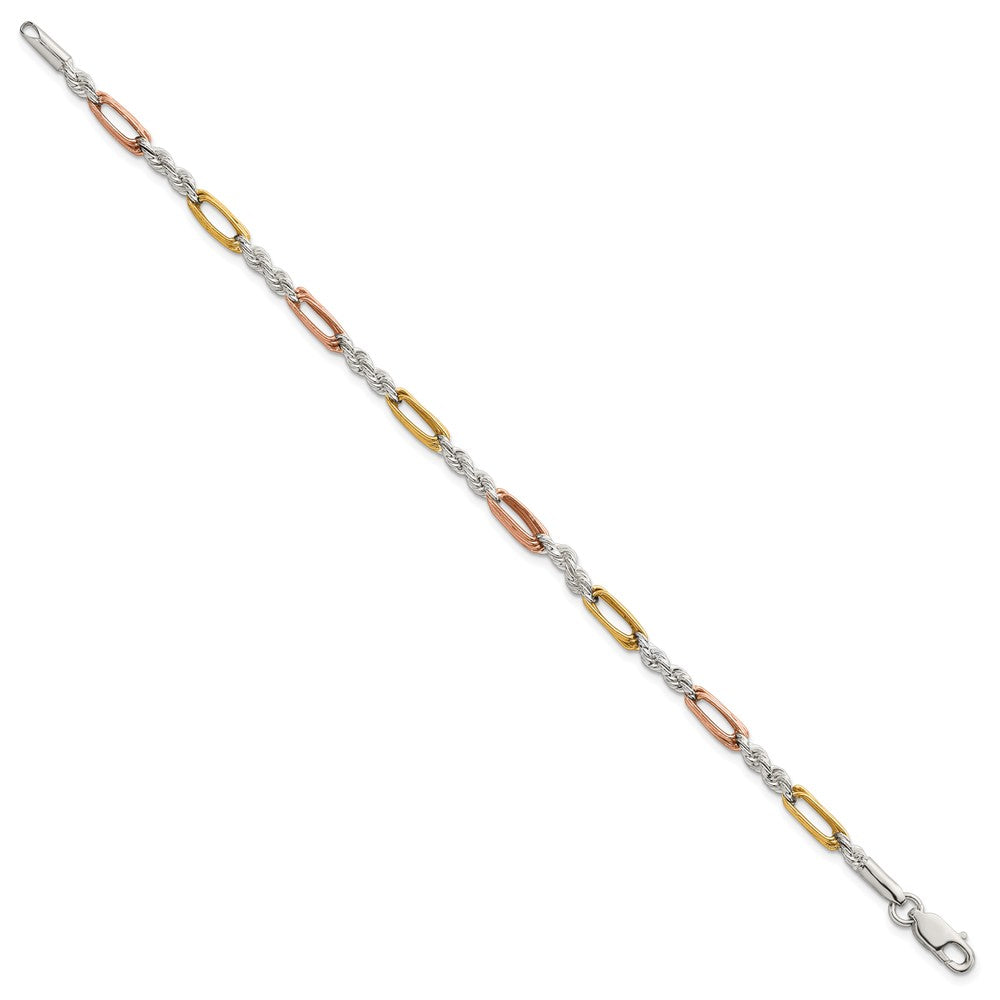 Sterling Silver Rose-tone and Gold-tone Polished 4.0mm Figaro Rope 7.5 Inch Bracelet QG6924-7.5
