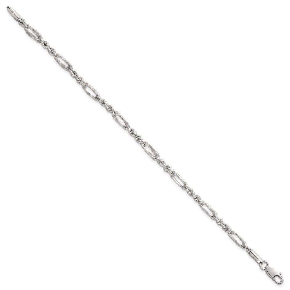 Sterling Silver Polished 4.0mm Figaro Rope 7.5 Inch Bracelet QG6925-7.5