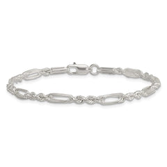 Sterling Silver Polished 4.0mm Figaro Rope 7.5 Inch Bracelet QG6925-7.5