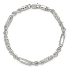 Sterling Silver Polished Textured 4.5mm Figaro Rope 7.5 inch Bracelet QG6926-7.5