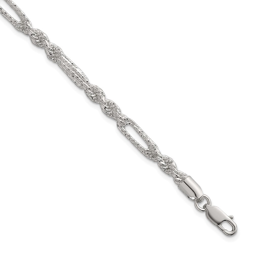 Sterling Silver Polished Textured 4.5mm Figaro Rope 7.5 inch Bracelet QG6926-7.5