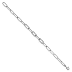 Sterling Silver Rhodium-plated Polished Fancy CZ Paperclip Chain 7 Inch Bracelet QG6933-7