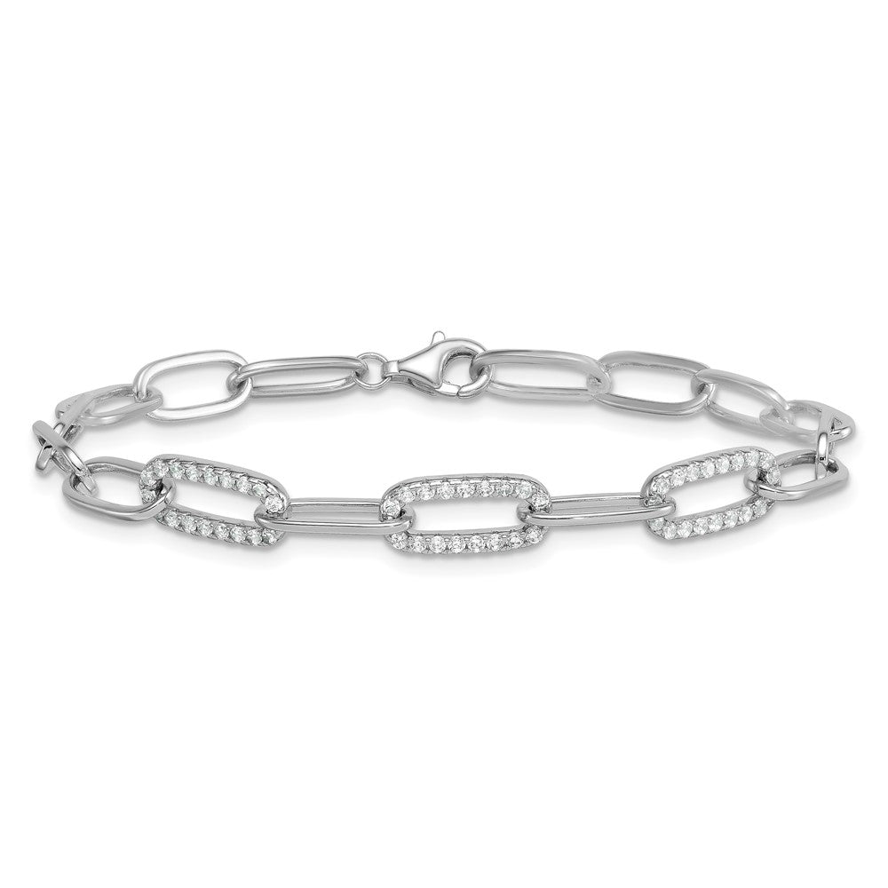 Sterling Silver Rhodium-plated Polished Fancy CZ Paperclip Chain 7 Inch Bracelet QG6933-7