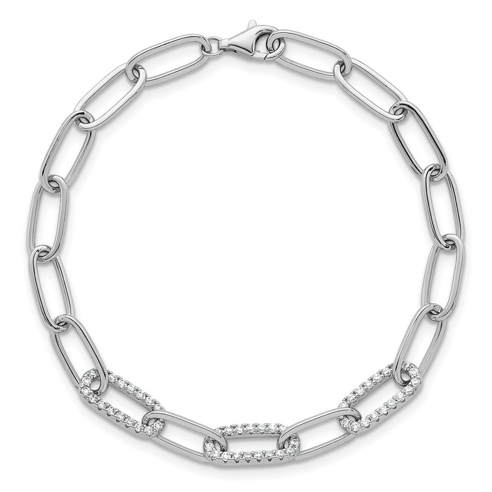 Sterling Silver Rhodium-plated Polished Fancy CZ Paperclip Chain 7 Inch Bracelet QG6933-7