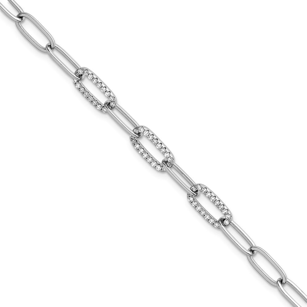 Sterling Silver Rhodium-plated Polished Fancy CZ Paperclip Chain 7 Inch Bracelet QG6933-7