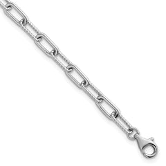 Sterling Silver Rhodium-plated Polished and Twisted Paperclip Link 7 Inch with 1 Inch Extension Bracelet QG6934-7