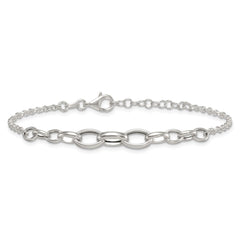 Sterling Silver Polished Fancy Graduated Cable Link 7 Inch with 1 Inch Extension Bracelet QG6935-7